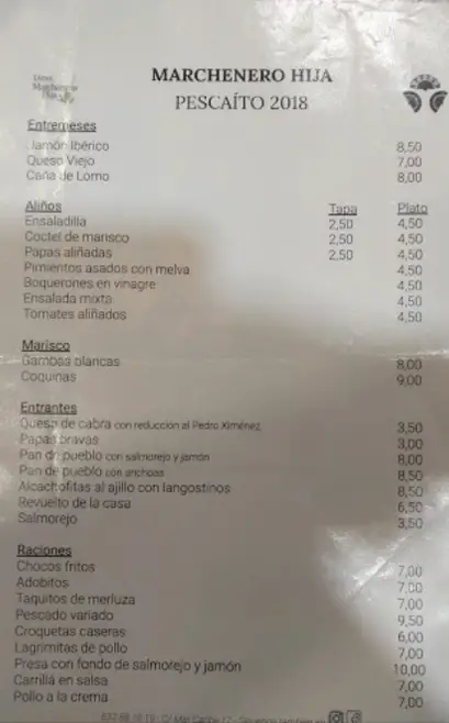 MENU BAR RESTAURANTE MARCHENERO HIJA - EN SEVILLA WEB