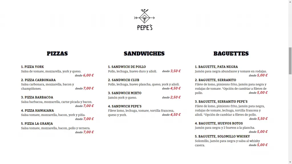 CARTA PIZZERIA PEPE´S DOS HERMANAS
- EN SEVILLA WEB